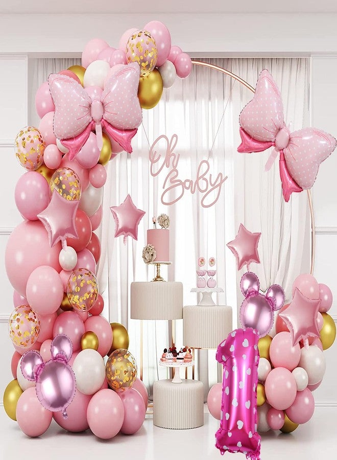 Kaemi 10Pcs Mini Mouse Balloons Pink Huge Bow Birthday Number Balloons Set Aluminum Foil Balloons for Baby Shower 3rd Birthday Party Decorations - Image 3